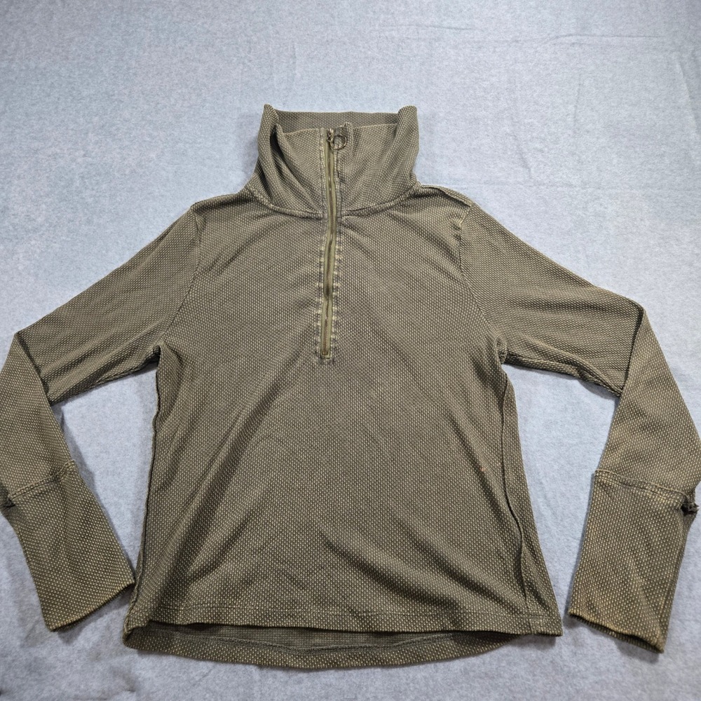 BKE Womens Olive Green Waffle Knit Quarter Zip Pullover Top Size Small